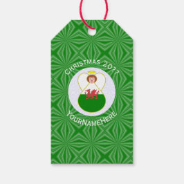 Welsh Flag Kerst Engel gepersonaliseerd Cadeaulabel