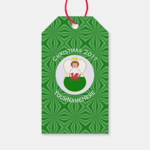 Welsh Flag Kerst Engel gepersonaliseerd Cadeaulabel