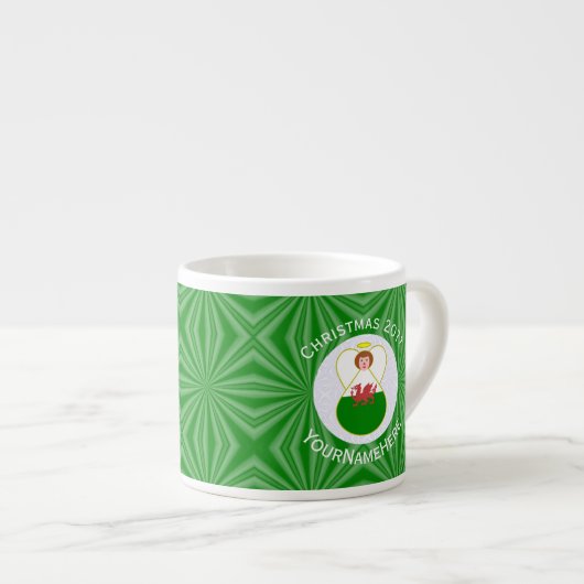 Welsh Flag Kerst Engel gepersonaliseerd Espresso Kop (Voorkant rechts)
