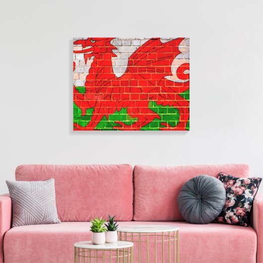 Welsh flag on a brick wall canvas afdruk (Insitu (Woonkamer))