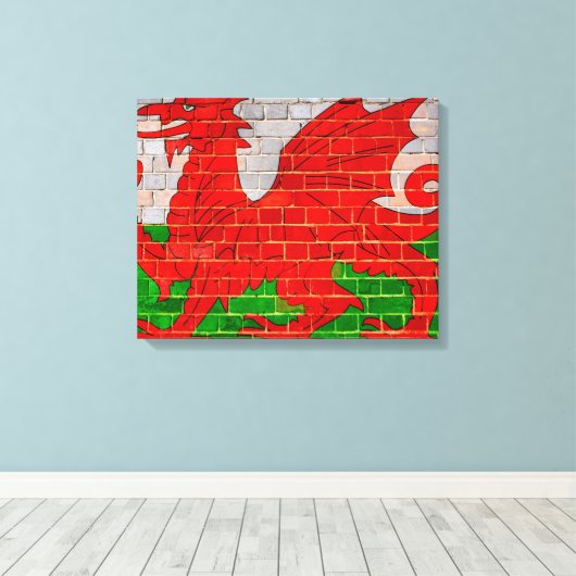 Welsh flag on a brick wall canvas afdruk (Insitu (Houten vloer))