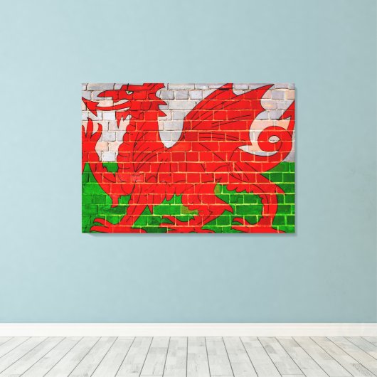 Welsh flag on a brick wall canvas afdruk (Insitu (Houten vloer))