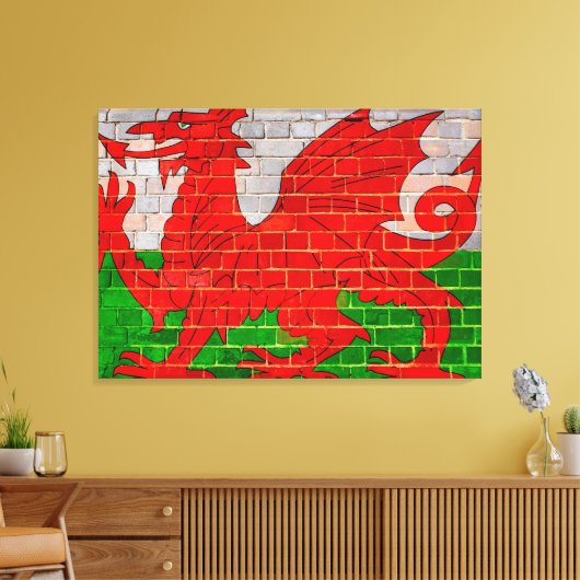Welsh flag on a brick wall canvas afdruk (Insitu (Woonkamer))