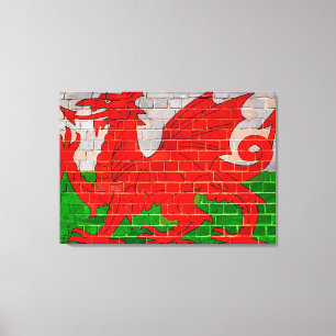 Welsh flag on a brick wall canvas afdruk