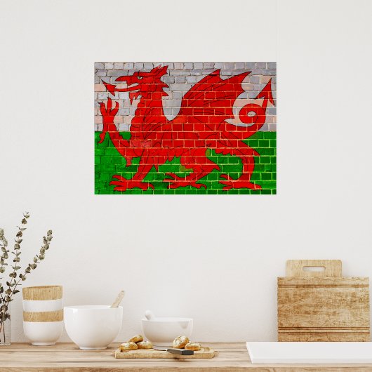 Welsh flag on a brick wall poster (Keuken)