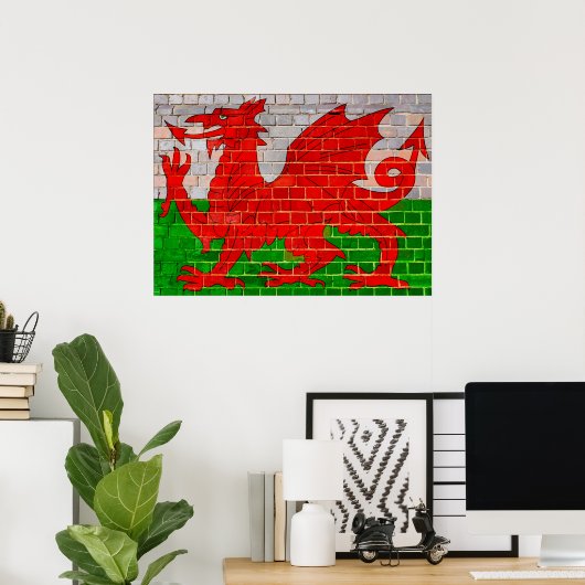 Welsh flag on a brick wall poster (Thuiskantoor)