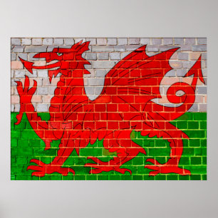 Welsh flag on a brick wall poster