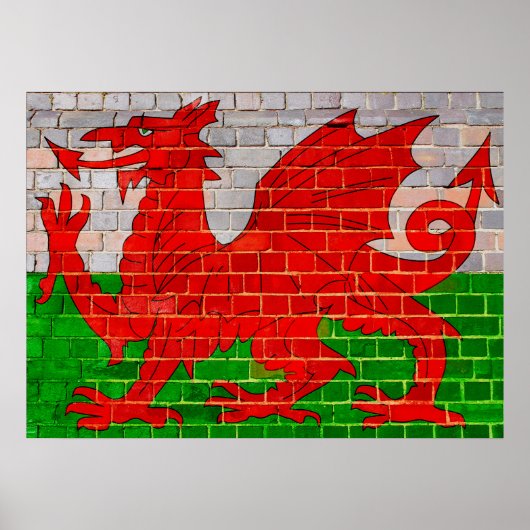 Welsh flag on a brick wall poster (Voorkant)