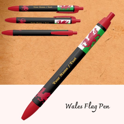 Welsh Flag Pen, Wales / Cymru Personalized Zwarte Inkt Pen