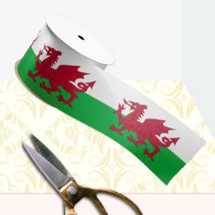 Welsh Flag Ribbon, Dragon mode, Cymru, Wales Satijnen Lint