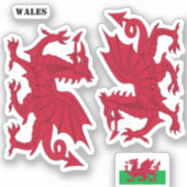 Welsh Flag Sticker, Red Dragon - Cymru, Wales Sticker (Voorkant)