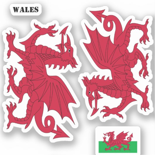 Welsh Flag Sticker, Red Dragon - Cymru, Wales Sticker (Voorkant)