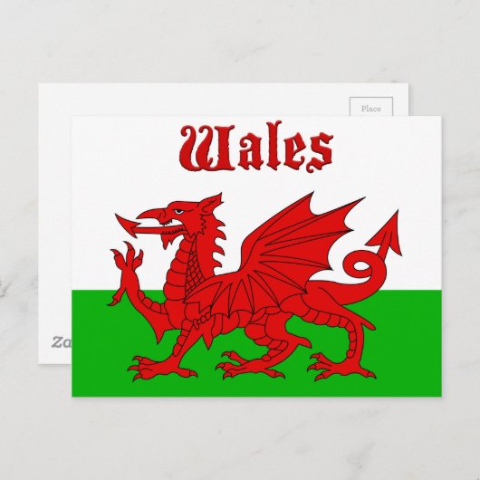 Welsh Flag Wales Briefkaart (Voorkant / Achterkant)