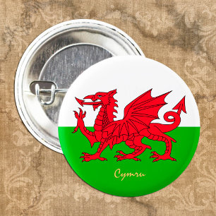 Welsh Flag & Wales mode patriot, sport / Cymru Ronde Button 3,2 Cm