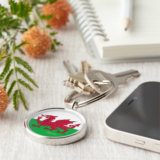 Welsh Flag & Wales mode, sport/Cymru sleutelhanger (Zijkant)