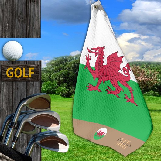 Welsh flag & Wales, monogrammed Cymru/Golf Towel Golfhanddoek