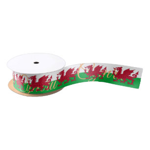 Welsh Flag & Wales, vakantiecymru, Dragon / sport Satijnen Lint