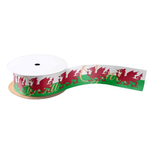 Welsh Flag & Wales, vakantiecymru, Dragon / sport Satijnen Lint (Spoel)