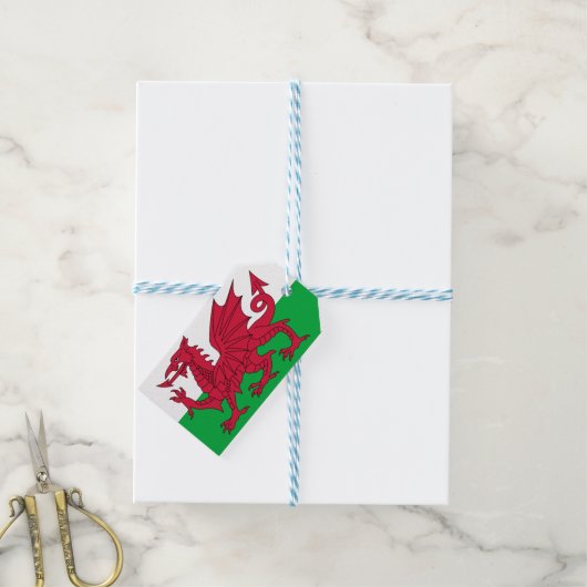 Welsh Flag (Wales) (Welsh Dragon) Cadeaulabel (Met Touw)