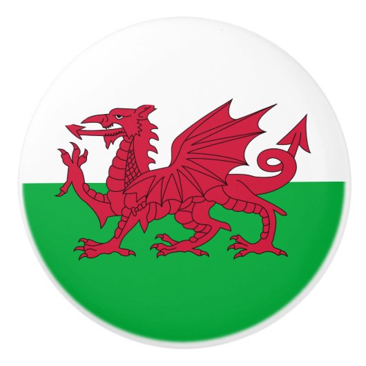 Welsh Flag (Wales) (Welsh Dragon) Keramische Knop (Voorkant)