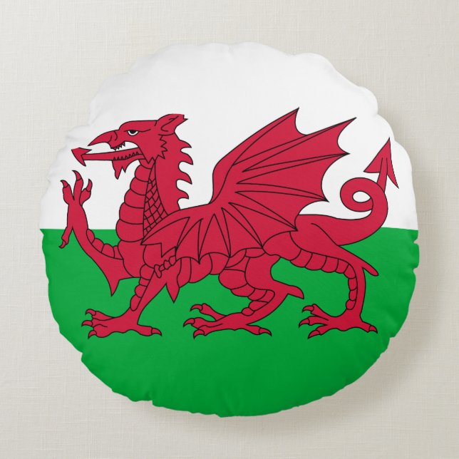 Welsh Flag (Wales) (Welsh Dragon) Rond Kussen (Voorkant)
