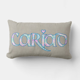 Welsh Floral Text Cariad met Heart Lumbar Pillow Kussen