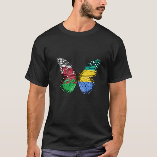 Welsh Gabonese vlag Butterfly T-shirt (Voorkant)