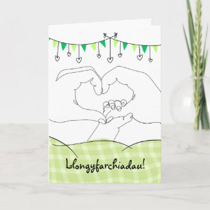 Welsh Gefeliciteerd Nieuwe Baby Hand Hart Kaart