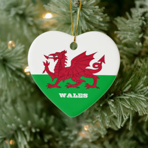 Welsh Heart, Welsh Flag Kerstmis, Wales Keramisch Ornament