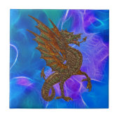 Welsh Keltische draak in goud op Blues II Tegeltje (Voorkant)