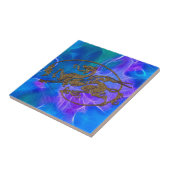 Welsh Keltische Dragon in Goud op Blues Tegeltje (Zijkant)