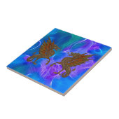 Welsh Keltische Draken in Goud op Blues III Tegeltje (Zijkant)