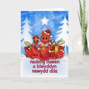 Welsh kerstkaart - Red Dragon - Nadolig Llawen Feestdagen Kaart