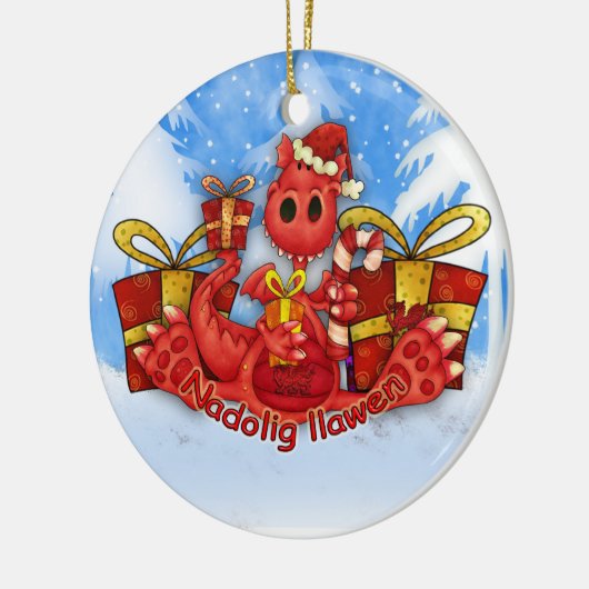 Welsh kerstversiering - Welsh Dragon Keramisch Ornament (Links)
