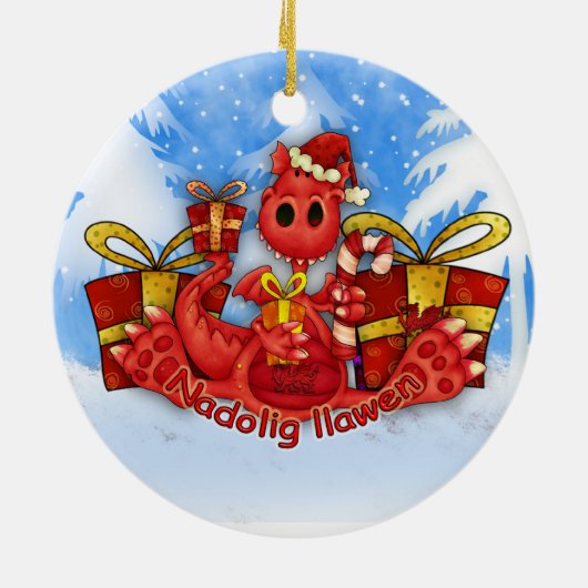 Welsh kerstversiering - Welsh Dragon Keramisch Ornament (Achterkant)