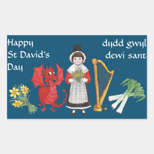 Welsh kostuum, emblemen, St David's Day Stickers (Voorkant)