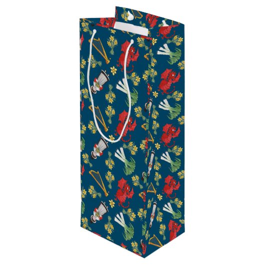 Welsh kostuum en emblemen, blauwe wijn geschenk ta wijn cadeautas (Achterkant Gekanteld)