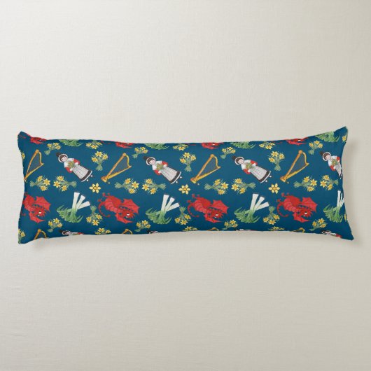 Welsh kostuum en emblemen op blauw lichaam kussen (Achterkant)