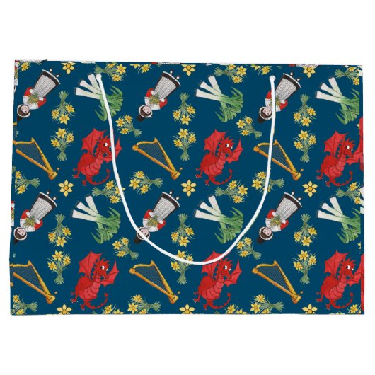 Welsh kostuum en emblemen op blauwe grote geschenk large cadeautasje (Achterkant)