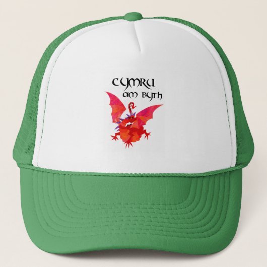 Welsh Language Red Dragon "Wales Forever!" Trucker Pet (Voorkant)