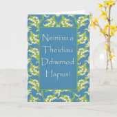 Welsh Lily van de Valley op Blue Grandouders Day Kaart (Gele Bloem)