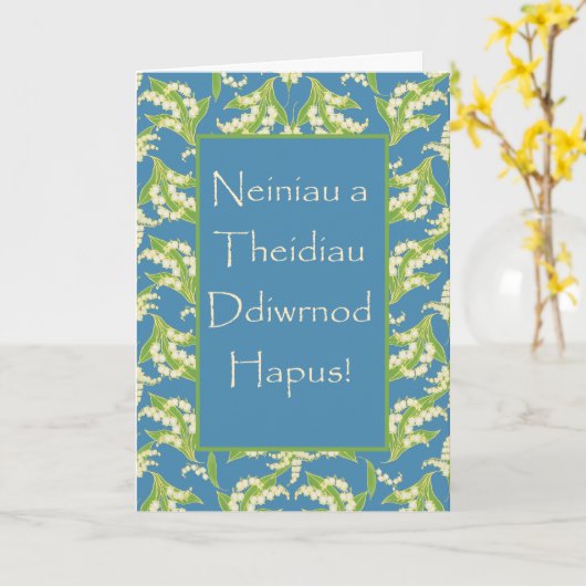 Welsh Lily van de Valley op Blue Grandouders Day Kaart (Gele Bloem)