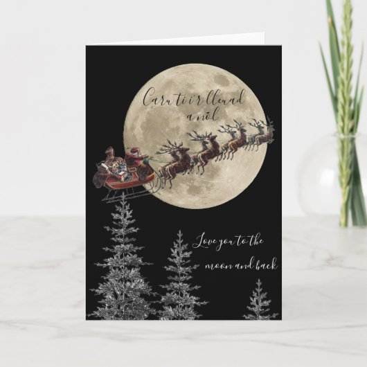 Welsh Love You to the Moon en terug kerst Kaart (Voorkant)