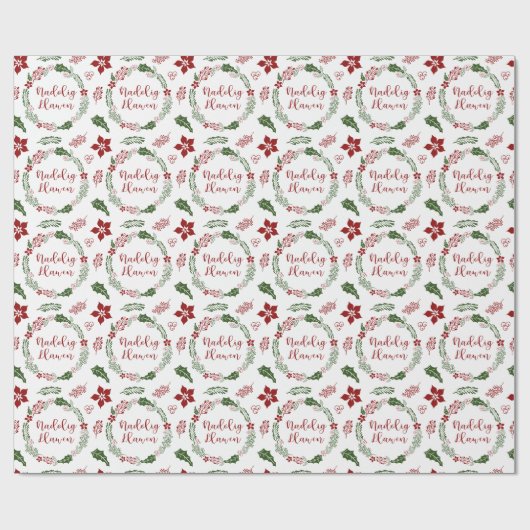 Welsh Merry Kerstmis Wreath, Nadolig Llawen Cadeaupapier (Vlak)