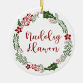 Welsh Merry Kerstmis Wreath, Nadolig Llawen Keramisch Ornament (Voorkant)