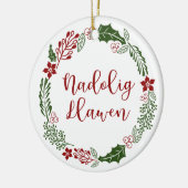 Welsh Merry Kerstmis Wreath, Nadolig Llawen Keramisch Ornament (Links)