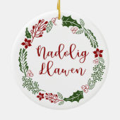 Welsh Merry Kerstmis Wreath, Nadolig Llawen Keramisch Ornament (Achterkant)