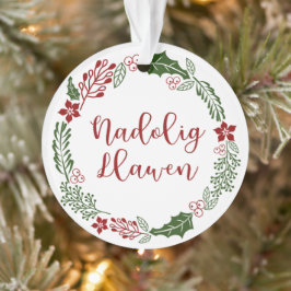 Welsh Merry Kerstmis Wreath, Nadolig Llawen Ornament