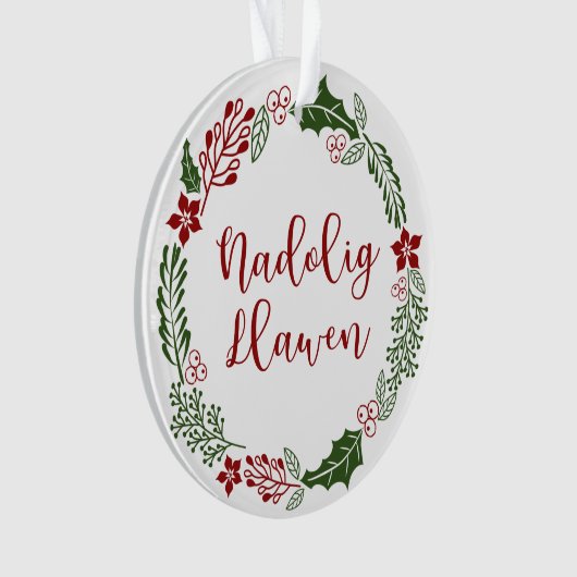 Welsh Merry Kerstmis Wreath, Nadolig Llawen Ornament (voorkant)