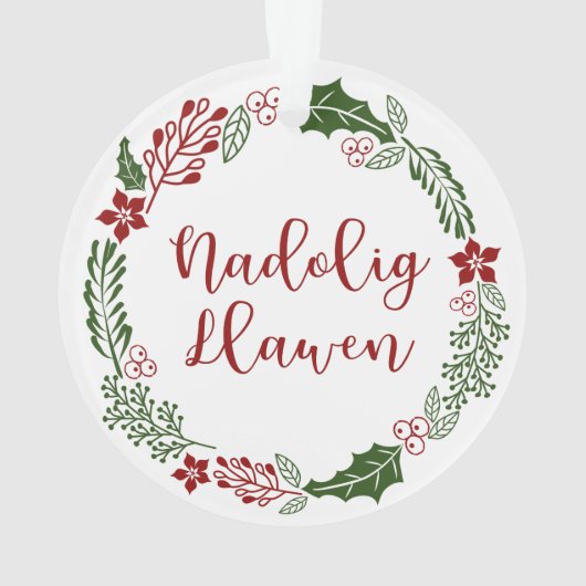 Welsh Merry Kerstmis Wreath, Nadolig Llawen Ornament (achterkant)